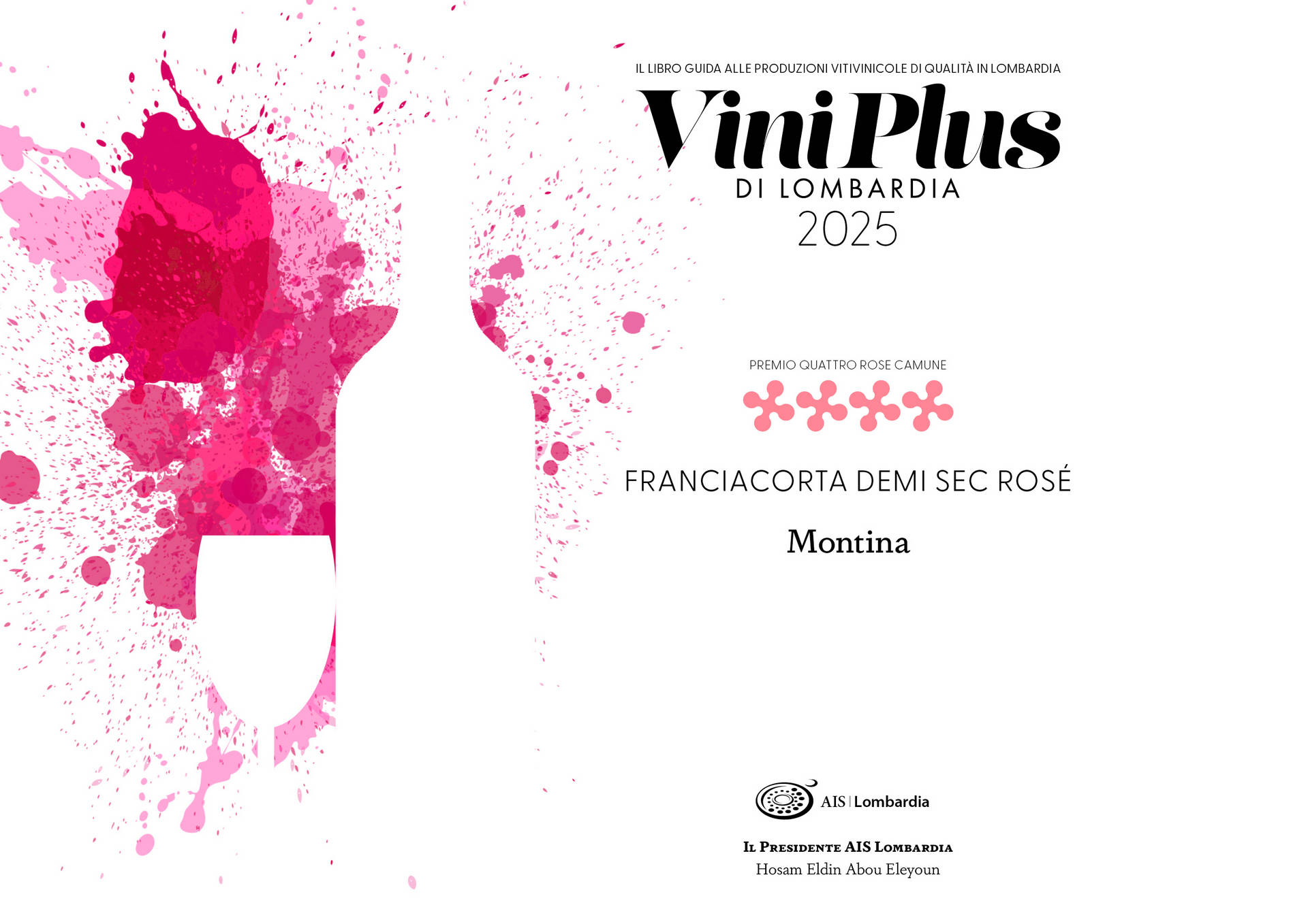 Guida Viniplus 2025 premio Montina Franciacorta Rosè Demi Sec