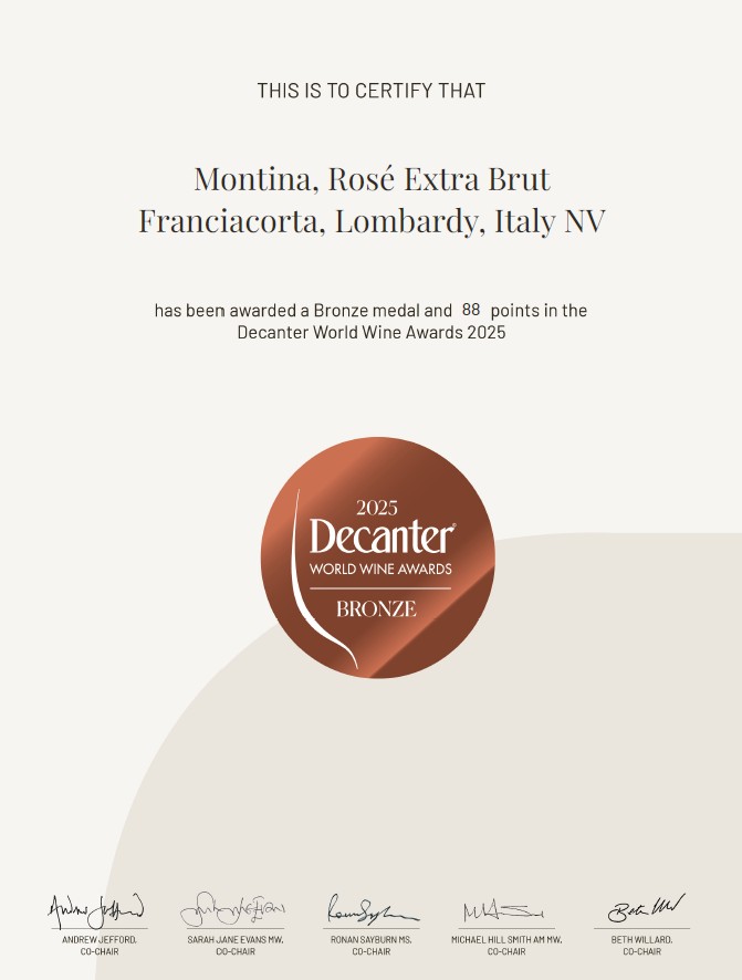 Decanter world wine awards 2025 - montina franciacorta bronze medal franciacorta rosè extra brut