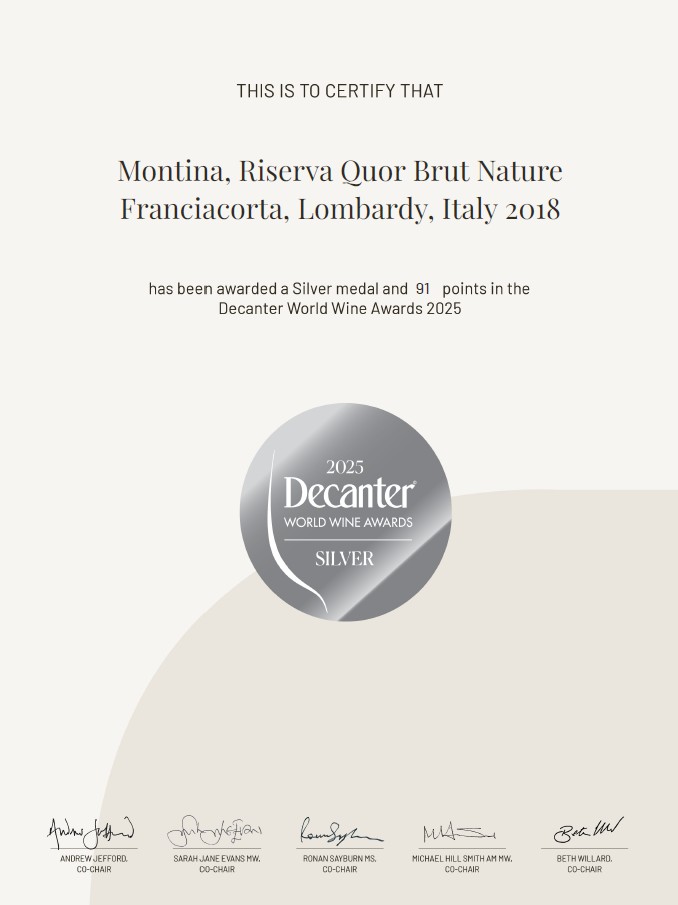 Decanter world wine awards 2025 - montina franciacorta silver medal riserva quor nature 2018