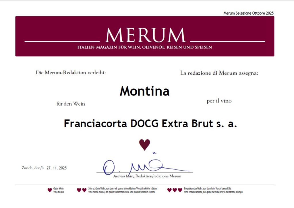 Montina Franciacorta extra brut conquista merum ottobre 2025